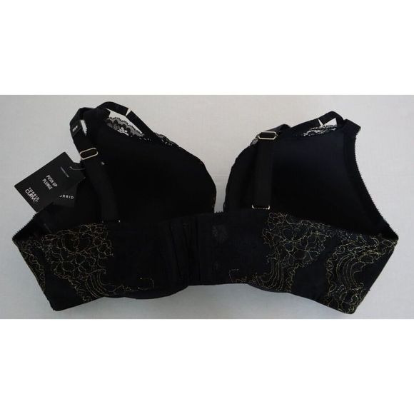 Torrid Curve Sz 44D Black/Gold Lace Push-Up Plunge Padded Under Wired Bra $60 - Picture 2 of 12